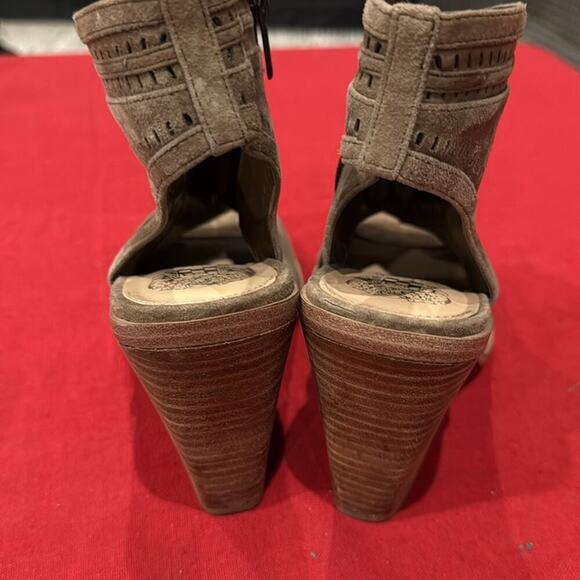 Vince Camuto Brown Heeled Boots with Peep-Toe Design - Picture 4 of 6